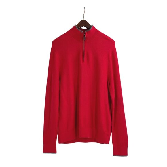 Michael Kors Mens XL Quarter-Zip Pullover Sweater Red 100% Cotton Knit Casual - Picture 1 of 8